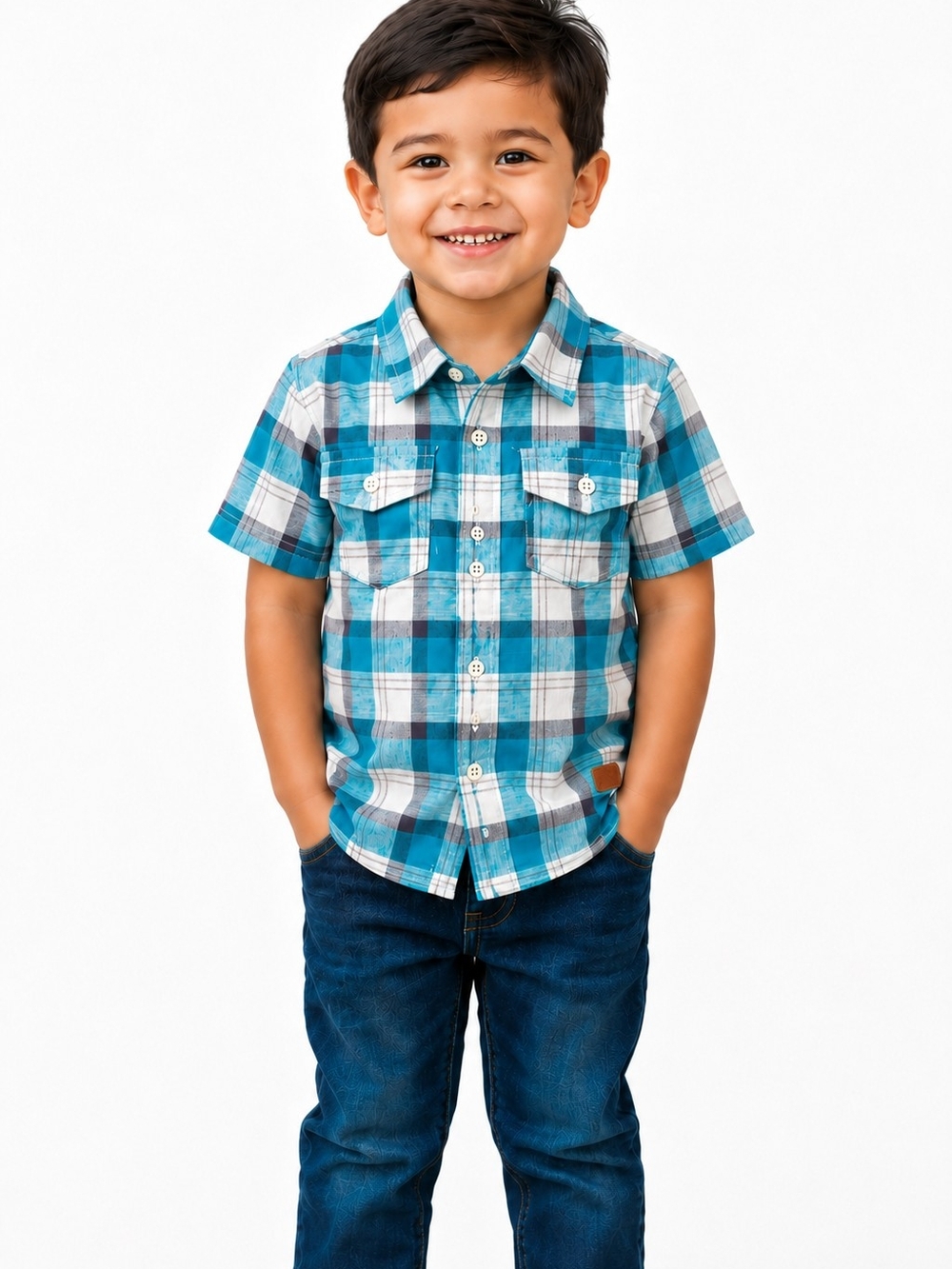 Koala Kids Plaid Button Front Shirt 3T Linen Cotton Blend Summer